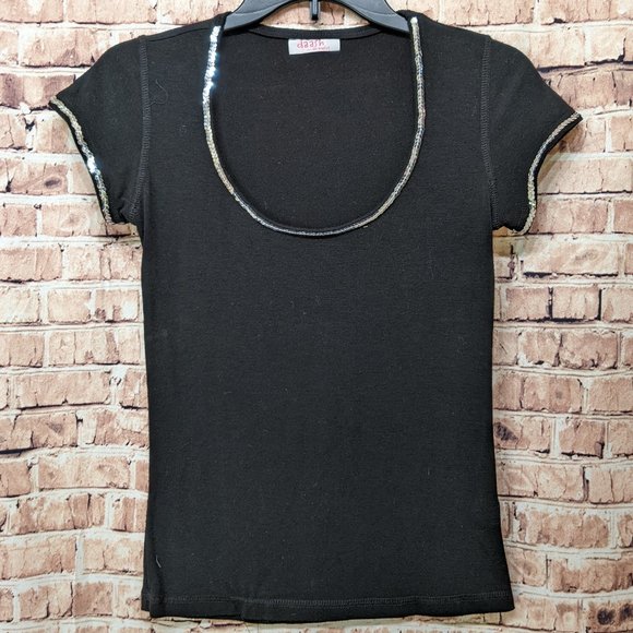 daash Los Angeles Black Tee with sequins Size Large - Picture 1 of 9